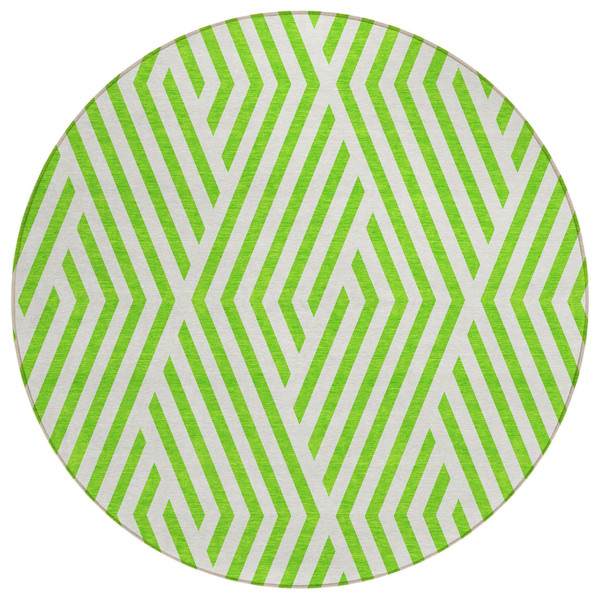 8' Round Lime Green and White Round Geometric Washable Non Skid Indoor Outdoor Area Rug N270-562322