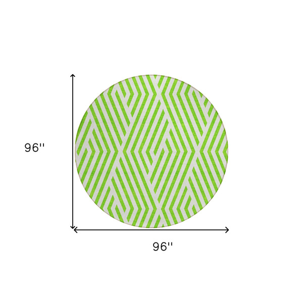 8' Round Lime Green and White Round Geometric Washable Non Skid Indoor Outdoor Area Rug N270-562322