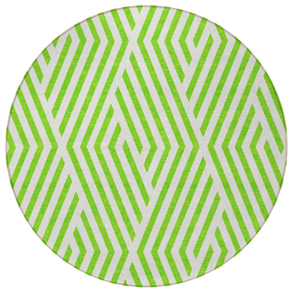 8' Round Lime Green and White Round Geometric Washable Non Skid Indoor Outdoor Area Rug N270-562322