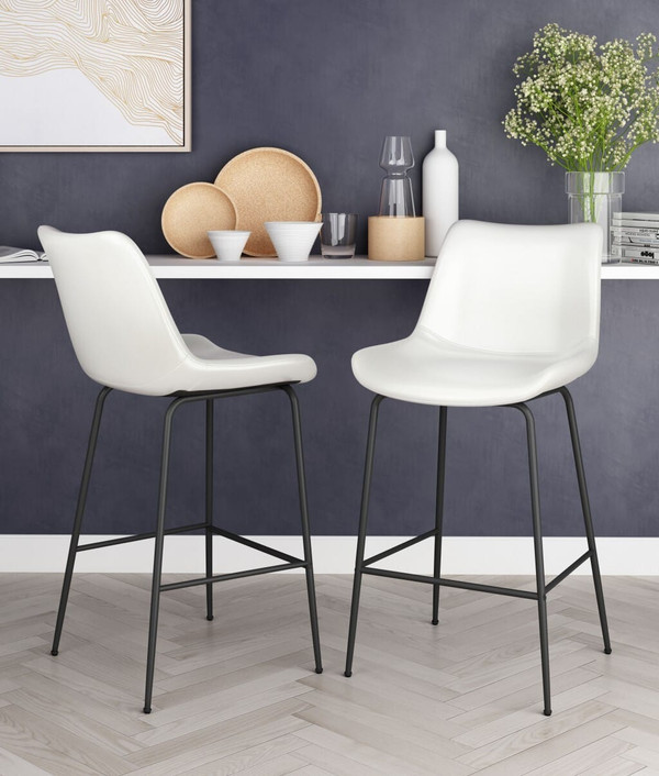 26" White And Black Steel Low Back Counter Height Bar Chair N270-396532
