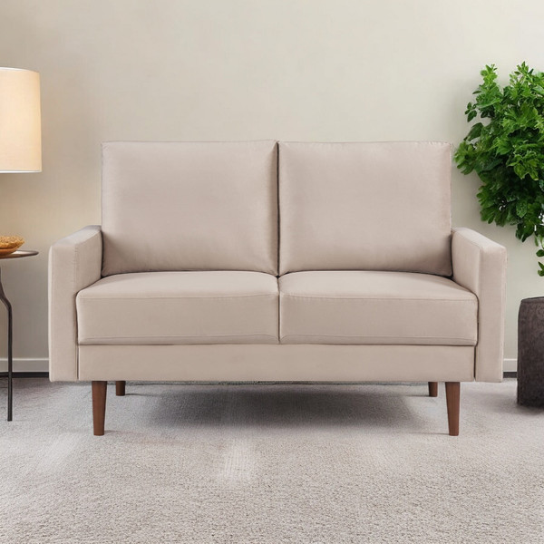 57" Beige And Dark Brown Velvet Loveseat N270-543721