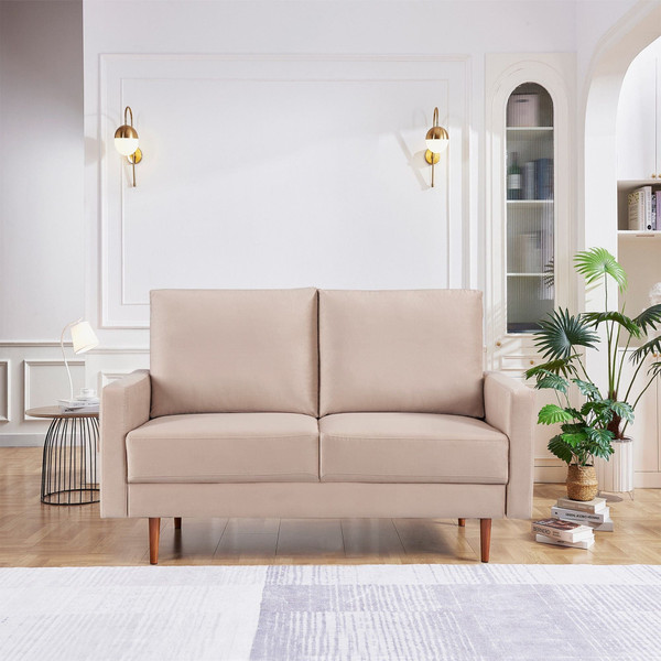 57" Beige And Dark Brown Velvet Loveseat N270-543721