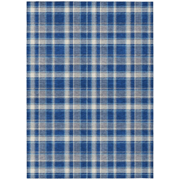 8' X 10' Navy and Ivory Plaid Washable Non Skid Indoor Outdoor Area Rug N270-563373