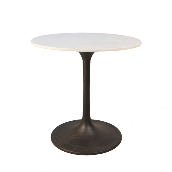 30" White And Black Rounded Marble And Iron Pedestal Base Dining Table N270-517847