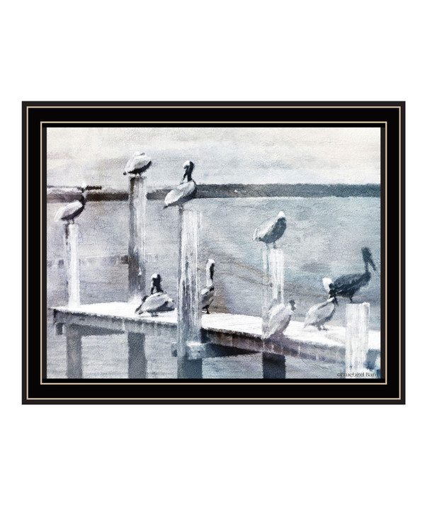 Birds on the Pier Black Framed Print Wall Art N270-529616