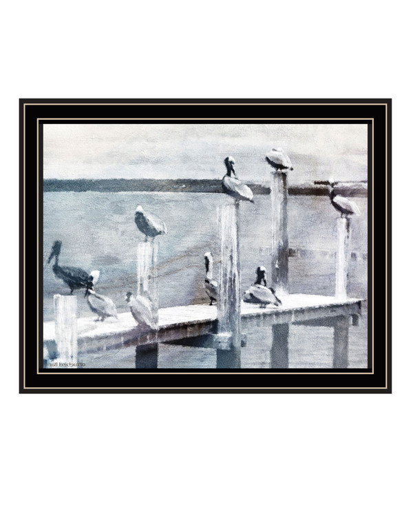 Birds on the Pier Black Framed Print Wall Art N270-529616
