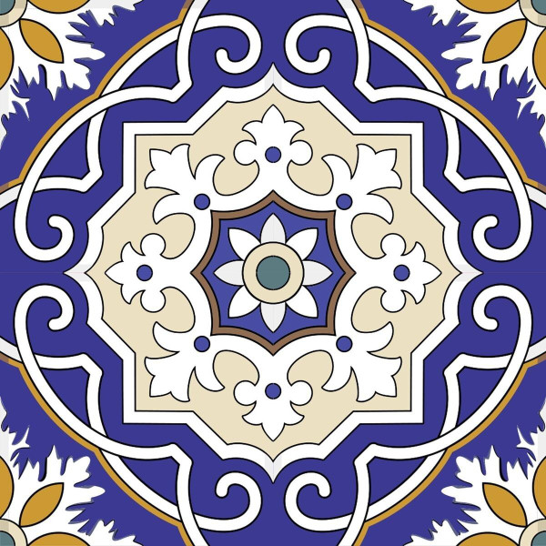 8" X 8" Blue White and Gold Mosaic Removable Tiles N270-399834