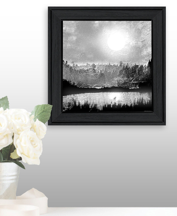 Big Moon Lake Black Framed Print Wall Art N270-529595