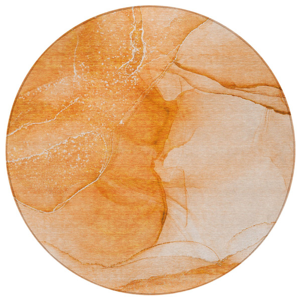 8' Round Orange Round Abstract Washable Non Skid Indoor Outdoor Area Rug N270-559753