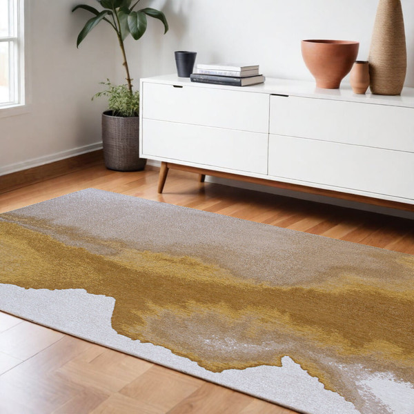 9' X 13' Gray and Yellow Abstract Non Skid Area Rug N270-551823
