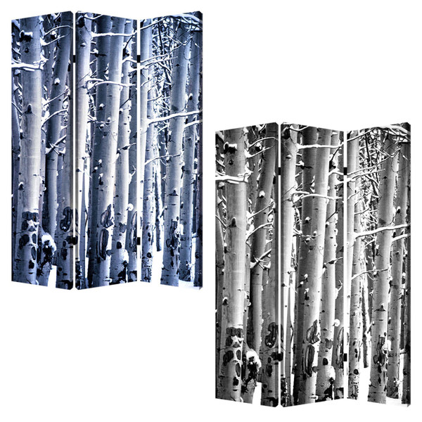 48" X 72" Gray And White Wood Canvas Birch  Screen N270-274652