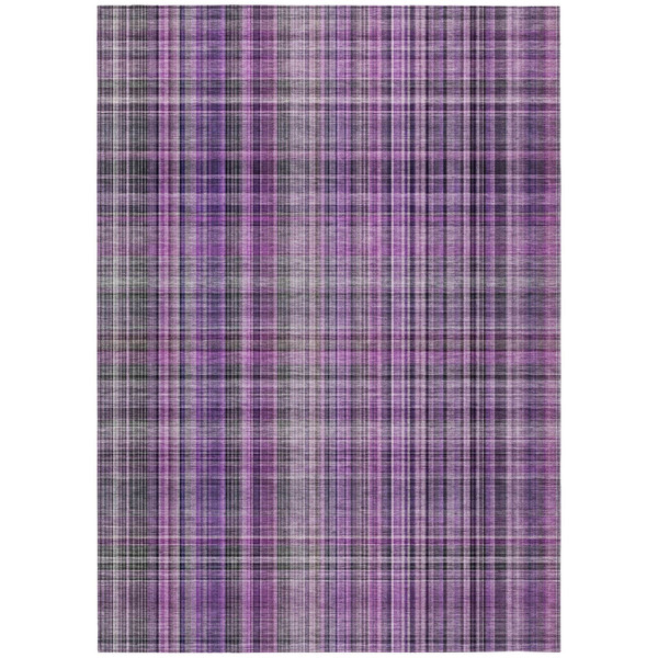 5' X 8' Purple and Gray Plaid Washable Non Skid Indoor Outdoor Area Rug N270-561907