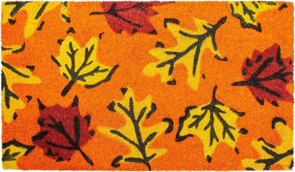 17" X 29" Orange Black and Yellow Coir Leaves Outdoor Fall Door Mat N270-555258