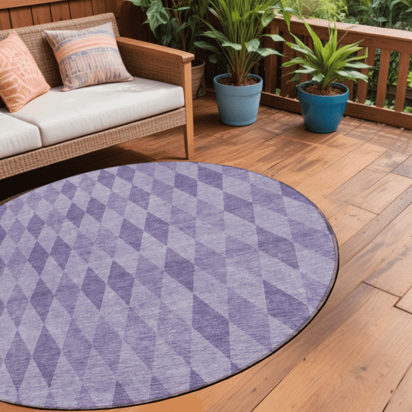 8' Round Purple Round Geometric Washable Non Skid Indoor Outdoor Area Rug N270-563264
