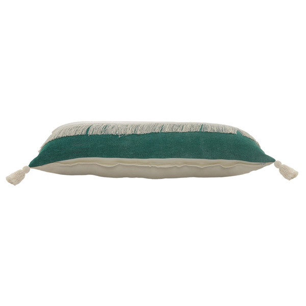 14" X 36" Emerald Green And Off-White 100% Cotton Zippered Pillow N270-517275