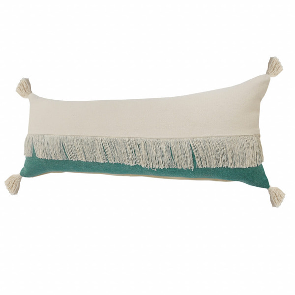 14" X 36" Emerald Green And Off-White 100% Cotton Zippered Pillow N270-517275