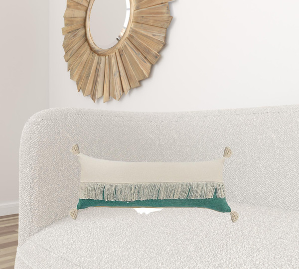 14" X 36" Emerald Green And Off-White 100% Cotton Zippered Pillow N270-517275
