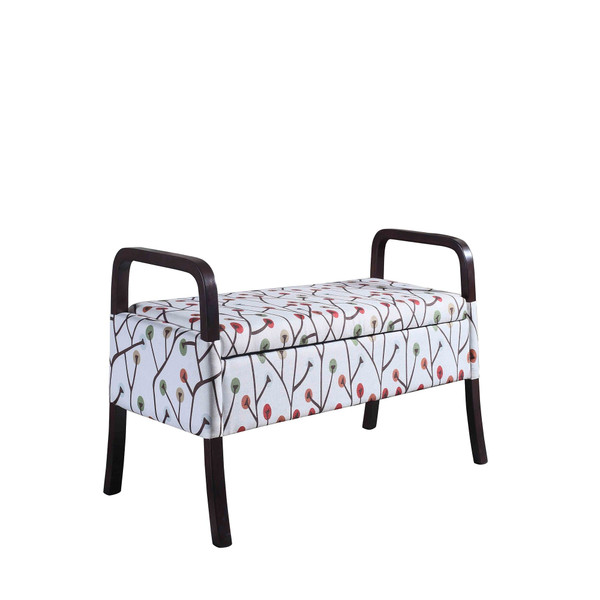 17" Dark Brown And Blue Upholstered 100% Polyester Floral Entryway Bench With Flip Top N270-469439