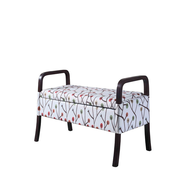 17" Dark Brown And Blue Upholstered 100% Polyester Floral Entryway Bench With Flip Top N270-469439