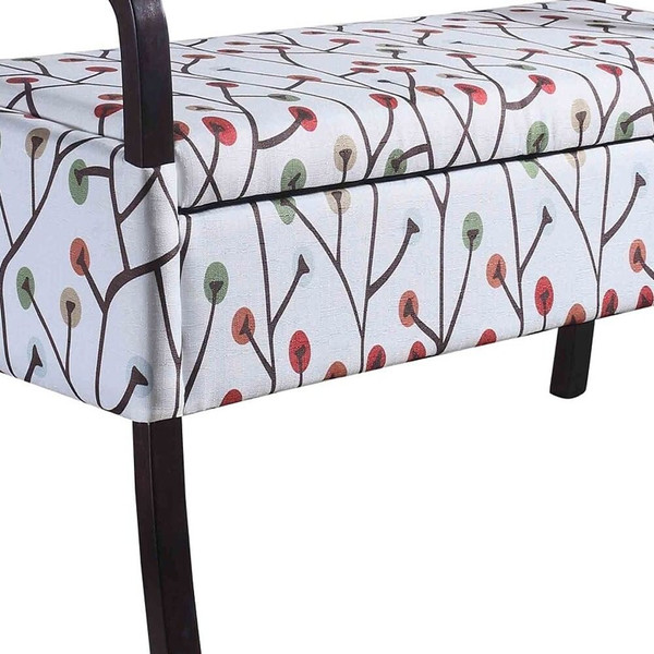 17" Dark Brown And Blue Upholstered 100% Polyester Floral Entryway Bench With Flip Top N270-469439