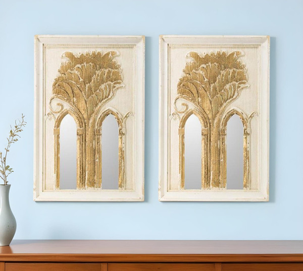 Set of Two 30" White and Gold Wood Framed Accent Mirrors N270-485032