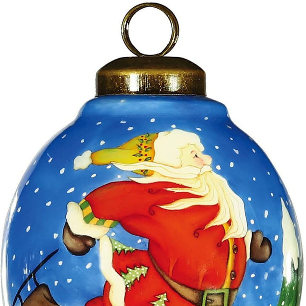 Ice Skating Santa Hand Painted Mouth Blown Glass Ornament N270-477469