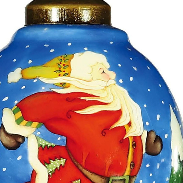 Ice Skating Santa Hand Painted Mouth Blown Glass Ornament N270-477469