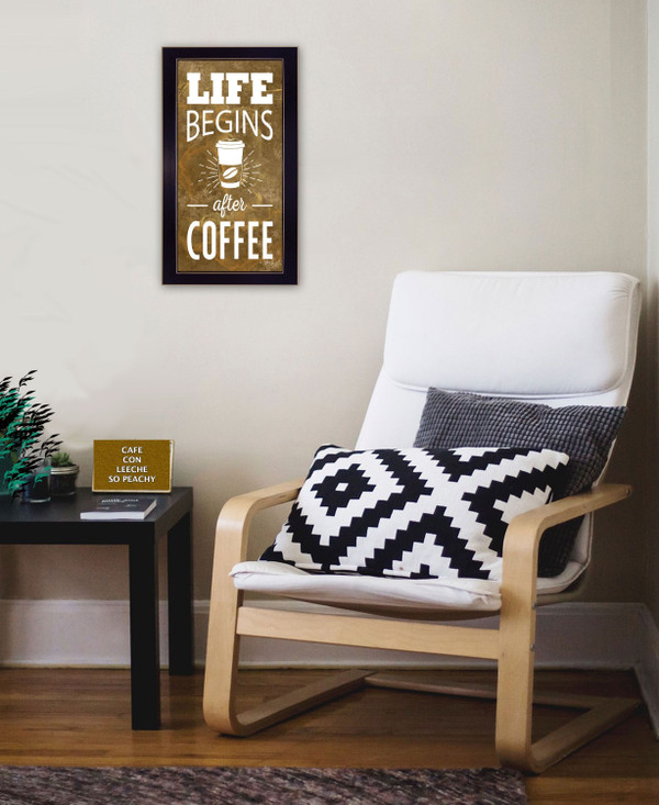 Life Begins after Coffee 1 Black Framed Print Wall Art N270-416230