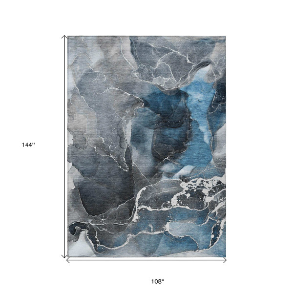 9' X 12' Ivory Blue and Gray Abstract Washable Non Skid Indoor Outdoor Area Rug N270-559431