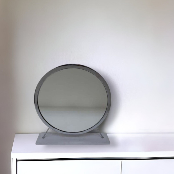 19" Faux Fur, Mirror, White & Chrome Finish Round Makeup Shaving Tabletop Mirror N270-485940