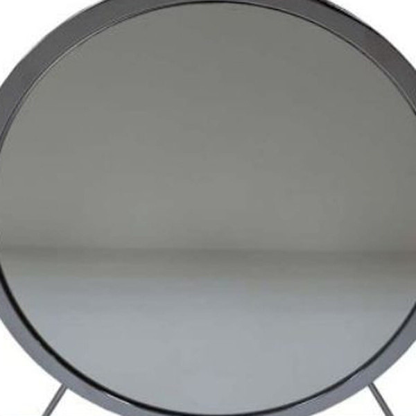 19" Faux Fur, Mirror, White & Chrome Finish Round Makeup Shaving Tabletop Mirror N270-485940