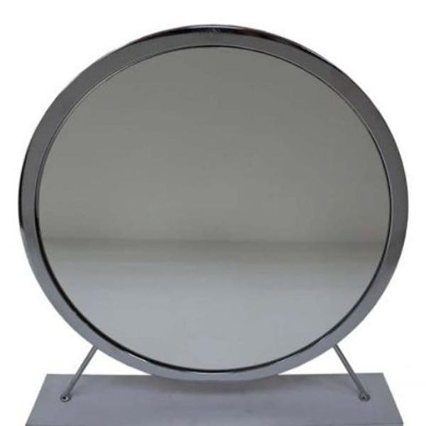 19" Faux Fur, Mirror, White & Chrome Finish Round Makeup Shaving Tabletop Mirror N270-485940