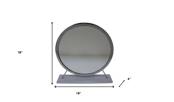 19" Faux Fur, Mirror, White & Chrome Finish Round Makeup Shaving Tabletop Mirror N270-485940