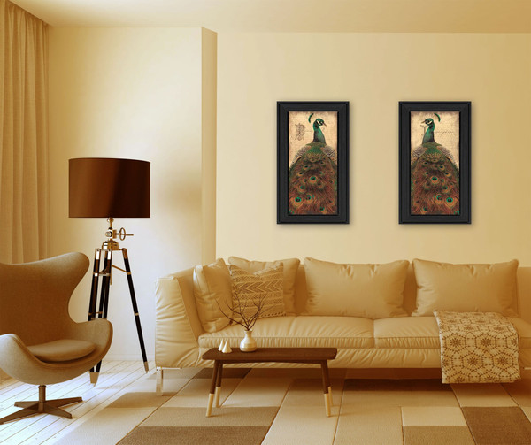 Set Of Two Peacock 2 Black Framed Print Wall Art N270-405687