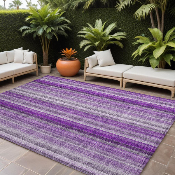 8' X 10' Purple Striped Washable Non Skid Indoor Outdoor Area Rug N270-562080