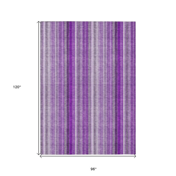 8' X 10' Purple Striped Washable Non Skid Indoor Outdoor Area Rug N270-562080