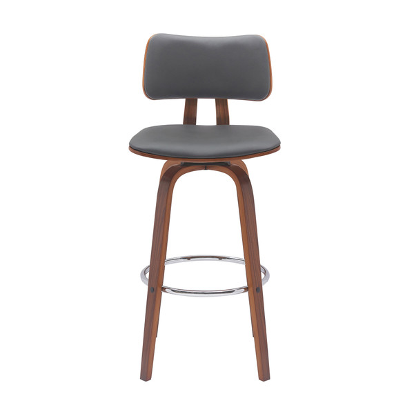 30" Gray And Wood Brown Faux Leather Swivel Low Back Bar Height Bar Chair N270-534435