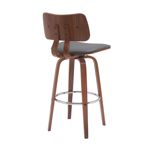 30" Gray And Wood Brown Faux Leather Swivel Low Back Bar Height Bar Chair N270-534435