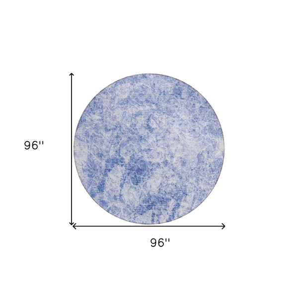 8' Round Blue Round Abstract Washable Non Skid Indoor Outdoor Area Rug N270-562664