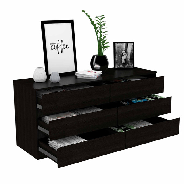 60" Black Six Drawer Double Dresser N270-403757