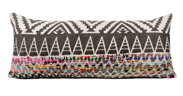 14" X 36" Off-White Black Red Blue Orange And Green 100% Cotton Geometric Zippered Pillow N270-517281