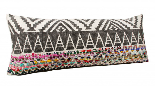 14" X 36" Off-White Black Red Blue Orange And Green 100% Cotton Geometric Zippered Pillow N270-517281