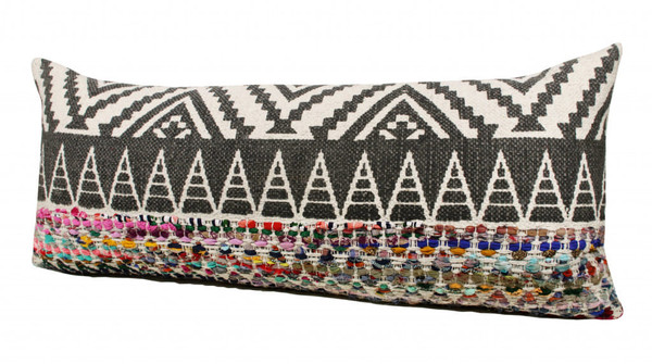 14" X 36" Off-White Black Red Blue Orange And Green 100% Cotton Geometric Zippered Pillow N270-517281