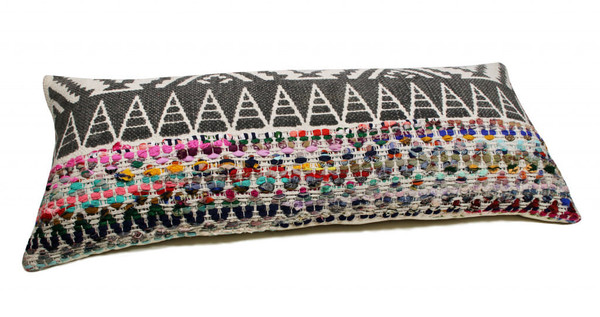 14" X 36" Off-White Black Red Blue Orange And Green 100% Cotton Geometric Zippered Pillow N270-517281