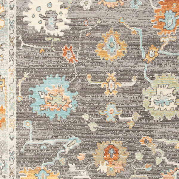 9' X 12' Gray and Orange Floral Stain Resistant Indoor Outdoor Area Rug N270-531495