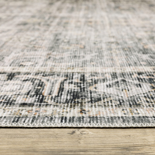 2' X 3' Charcoal Grey Salmon And Ivory Oriental Printed Stain Resistant Non Skid Area Rug N270-510391