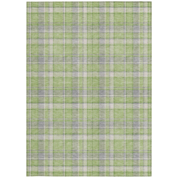 8' X 10' Green and Gray Plaid Washable Non Skid Indoor Outdoor Area Rug N270-563364