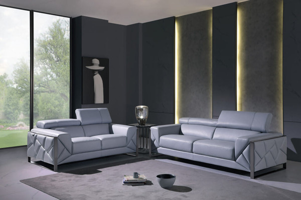 Two Piece Indoor Light Blue Italian Leather Five Person Seating Set N270-476545
