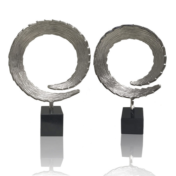 17" Black and Silver Marble and Aluminum Tabletop Sculpture N270-354695