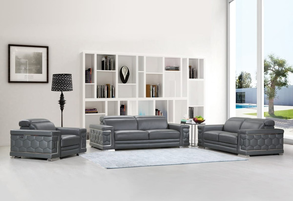 Three Piece Indoor Dark Gray Italian Leather Six Person Seating Set N270-329588
